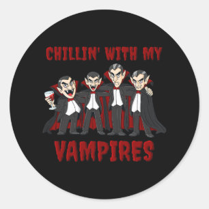 Sticker Rond Chillin Avec Mes Vampires Halloween Garçons Filles