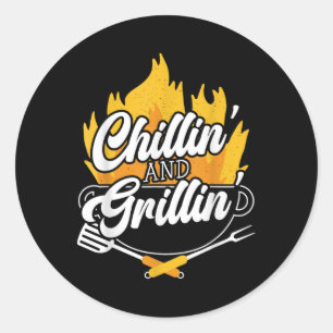 Sticker Rond Chillin Et Grillin Bbq Grillmaster Barbecue