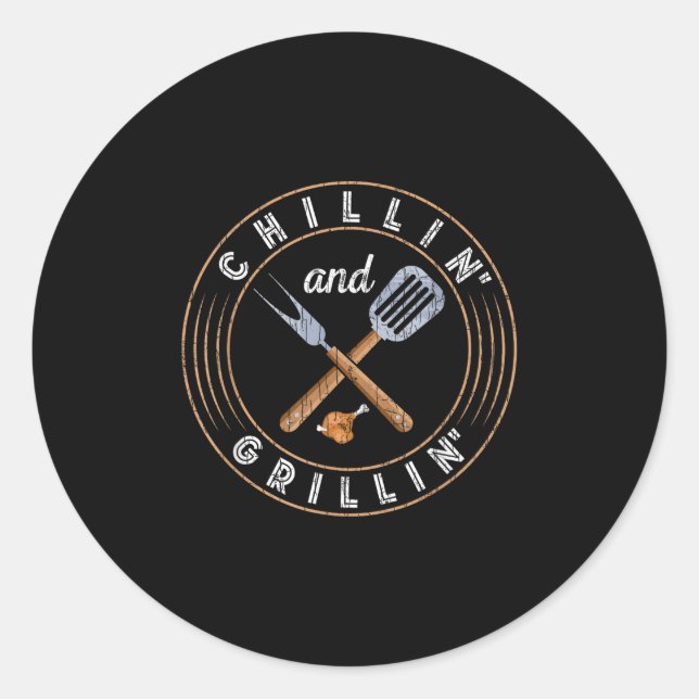 Sticker Rond Chillin Et Grillin Funny Barbeque Grillé Bbq Lov (Devant)