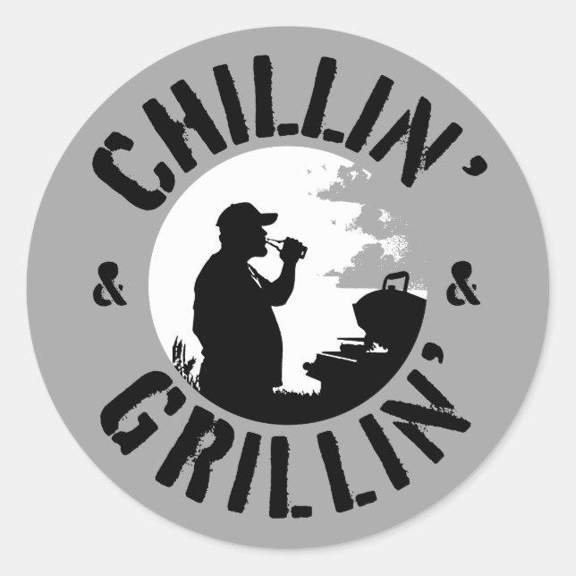 Sticker Rond Chillin’ & Grillin’ Black Stamp round (Devant)