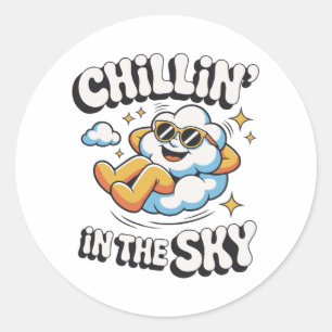 Sticker Rond Chillin' in the Sky Cute Cloud Design pour l'été a