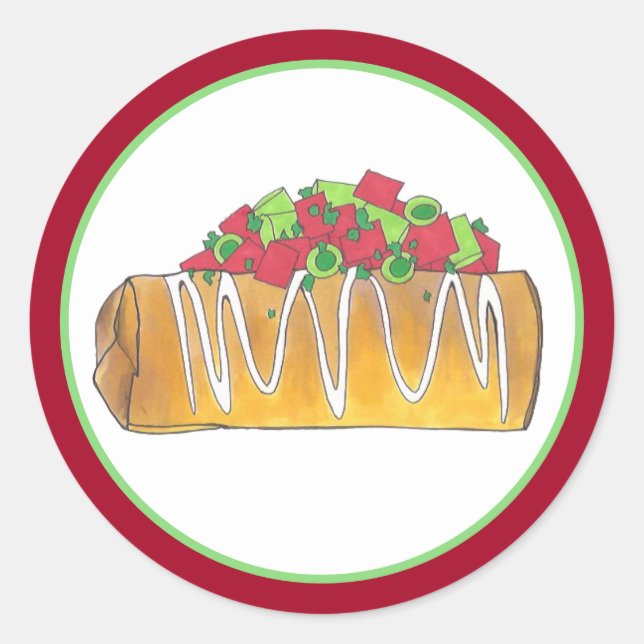 Sticker Rond Chimichanga Tex Mex Southwestern Food Burrito (Devant)