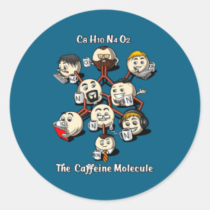 Sticker Rond Chimie Caféine Molécule Drôle Science Geek Café