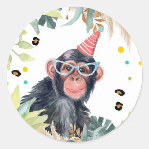 Sticker Rond Chimpanse Singe Safari fête Animal Anniversaire