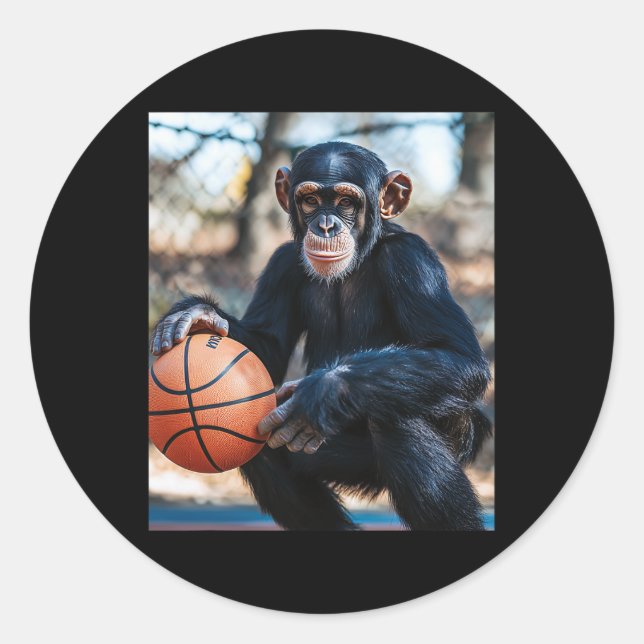 Sticker Rond Chimpanzé Esquisse Singe Drôle Graphique 1 (Devant)