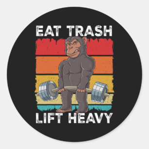 Sticker Rond Chimpanzé Gym Entraînement Poids Manger Trash Lift