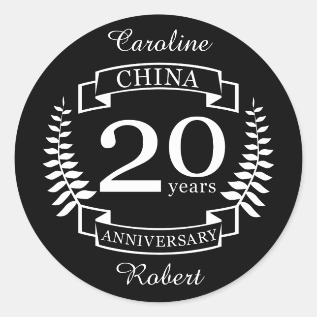 Sticker Rond Chine Anniversaire traditionnel des mariages 20 an (Devant)