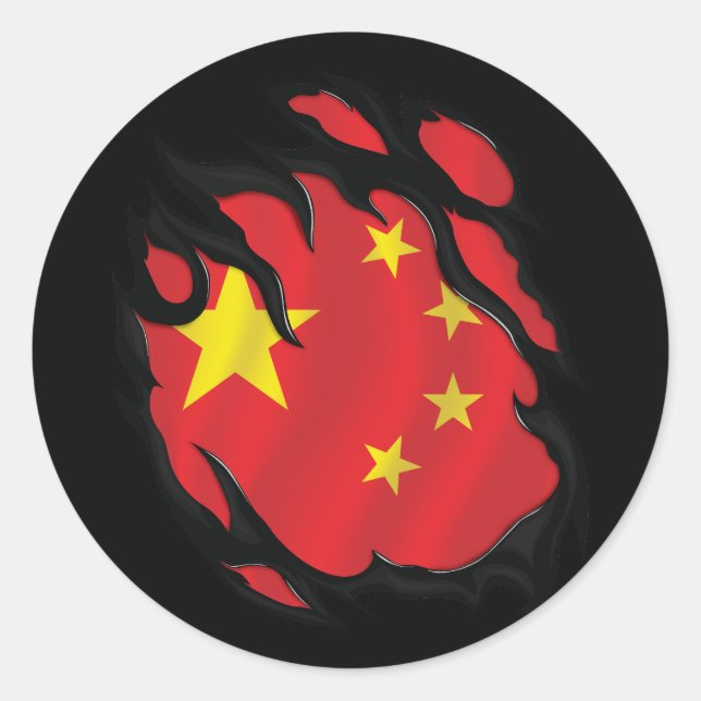 Sticker Rond Chine déchiré le drapeau (Devant)