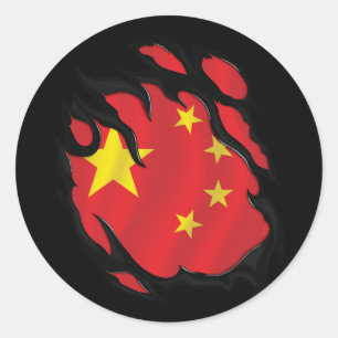 Sticker Rond Chine déchiré le drapeau