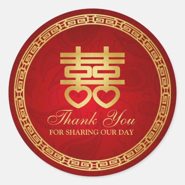 Sticker Rond Chine Double Bonheur "merci" (Devant)