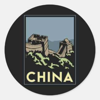 Sticker Rond chine grand mur asie art déco voyage rétro