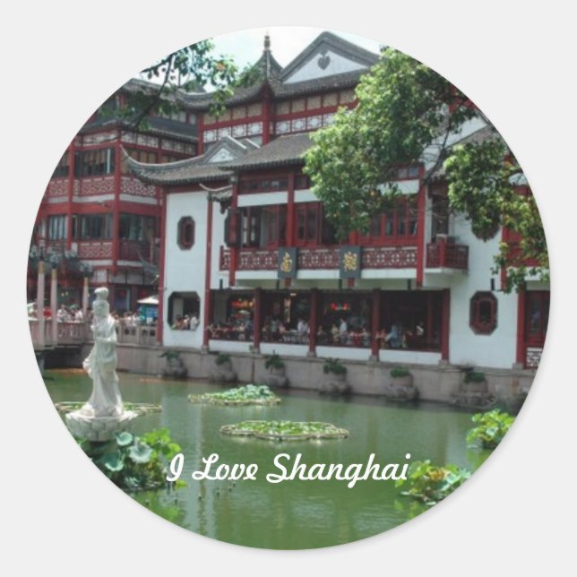 Sticker Rond Chine : J'aime Shanghai, Chine (Devant)