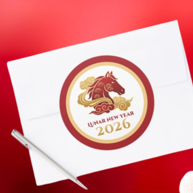 Sticker Rond Chinese Lunar New Year 2026 Horse Red and Gold (Créateur téléchargé)