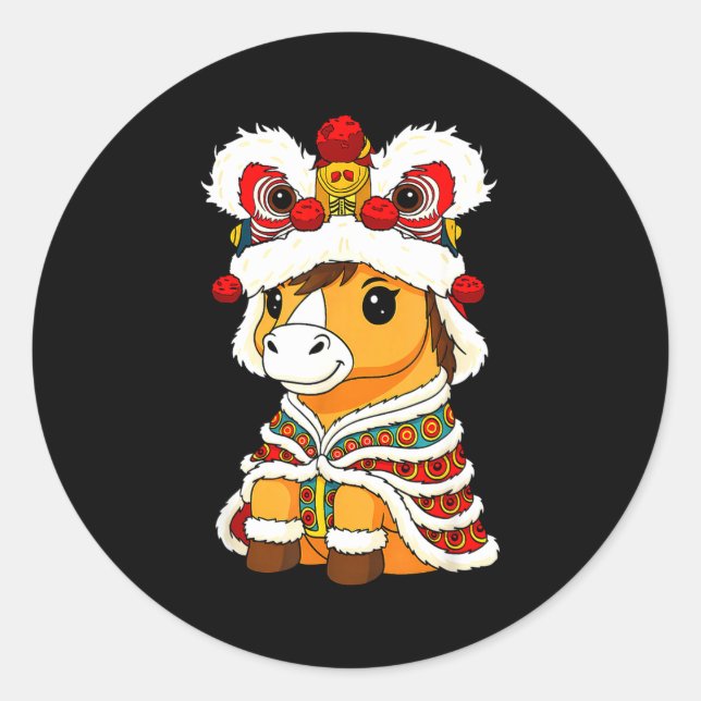 Sticker Rond Chinese Lunar New Year Lion Dance Cute Horse China (Devant)