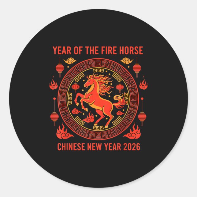 Sticker Rond Chinese New Year 2026 Year Of The Fire Horse  (Devant)