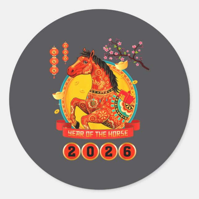 Sticker Rond Chinese New Year 2026 Year Of The Horse Happy Luna (Devant)