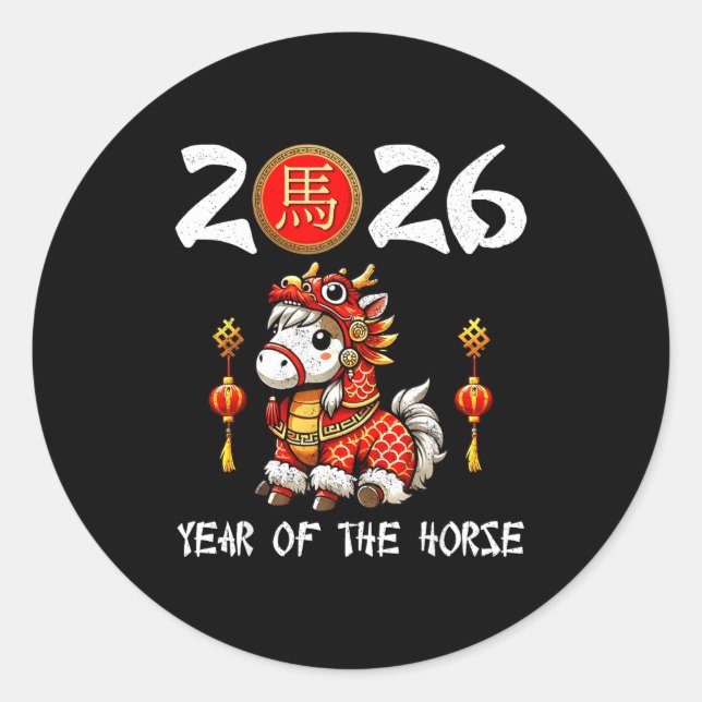 Sticker Rond Chinese New Year 2026 Year Of The Horse Happy New  (Devant)