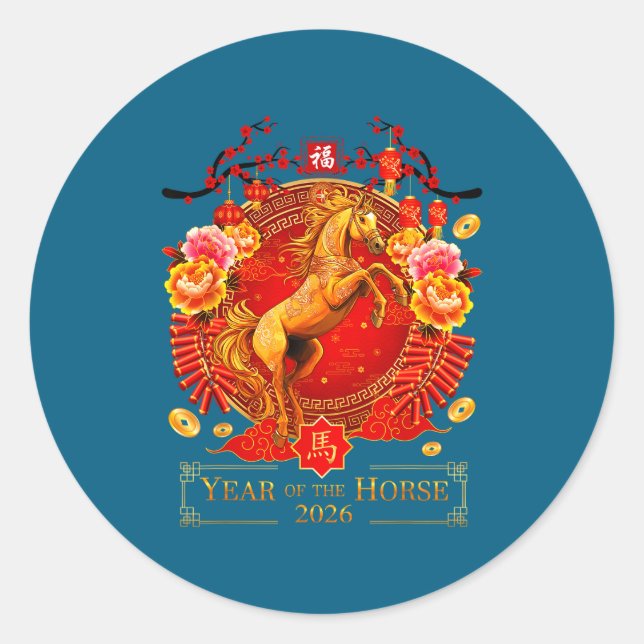 Sticker Rond Chinese New Year 2026 Year Of The Horse Happy New  (Devant)