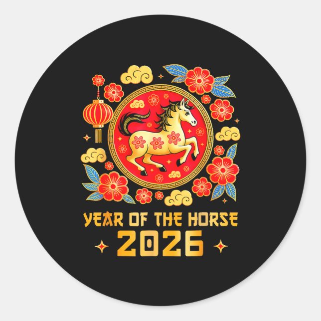 Sticker Rond Chinese New Year 2026 Year Of The Horse Happy New  (Devant)
