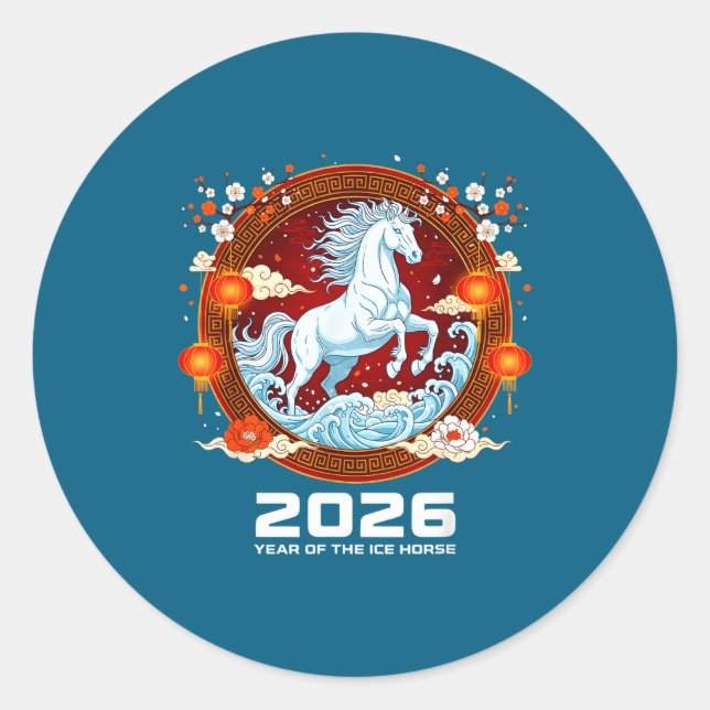 Sticker Rond Chinese New Year 2026 Year Of The Ice Horse  (Devant)