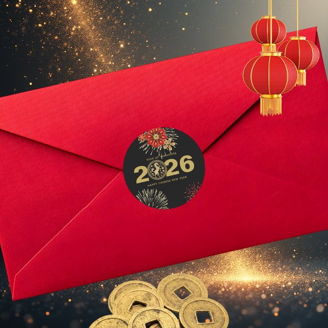 Sticker Rond Chinese New Year of the Horse Black Gold (Créateur téléchargé)