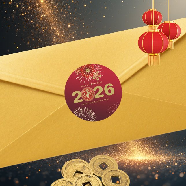 Sticker Rond Chinese New Year of the Horse Gold Red (Créateur téléchargé)