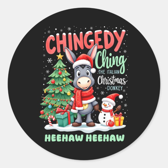 Sticker Rond Chingedy Ching L'Donkey De Noël Italien Heehaw (Devant)