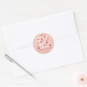 Sticker Rond Chinois Ai Amour Cerisiers Rouges Engagement Cla