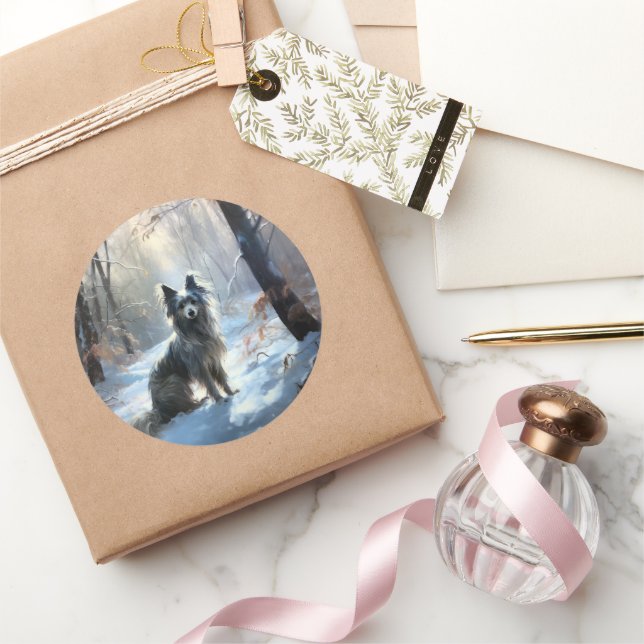 Sticker Rond Chinois Crested Laisser Il Neige Noël (Cadeaux)