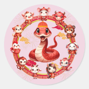 Sticker Rond Chinois Lunaire Conception du serpent du Nouvel An