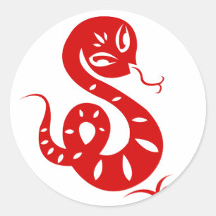 STICKER ROND CHINOIS ZODIAC PAPERCUT SNAKE ILLUSTRÉ CHEMISE