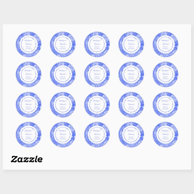 Sticker Rond Chinoiserie bleu blanc Shower de mariage  (Feuille)