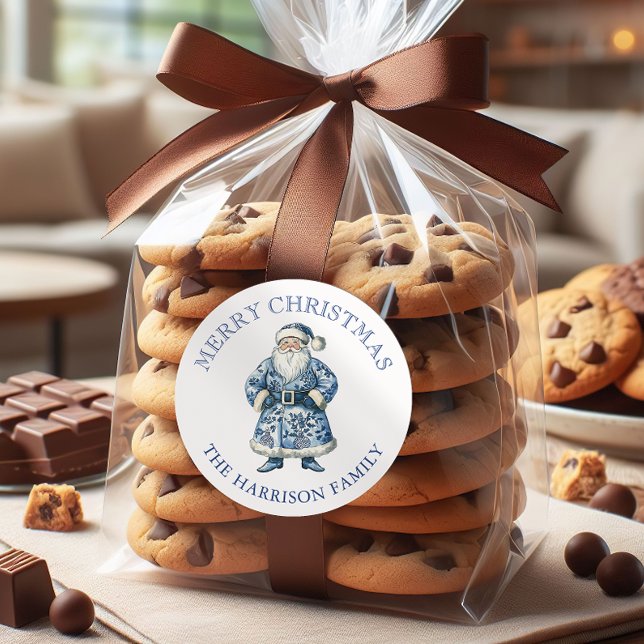 Sticker Rond Chinoiserie bleue et blanche Noël Père Noël (Créateur téléchargé)