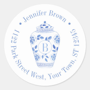 Sticker Rond Chinoiserie Chic Monogramme Adresse de retour init