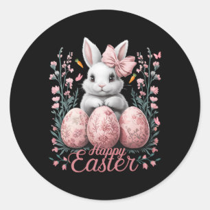 Sticker Rond Chinoiserie de Pâques Lapin Floral Avec Jolie Coqu