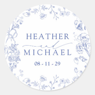 Sticker Rond Chinoiserie French Blue Victorian Floral Mariage