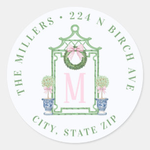 Sticker Rond Chinoiserie Pagoda Noël Adresse de retour