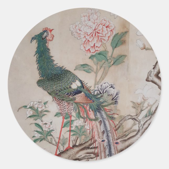 Sticker Rond Chinoiserie Peacock Vintage (Devant)