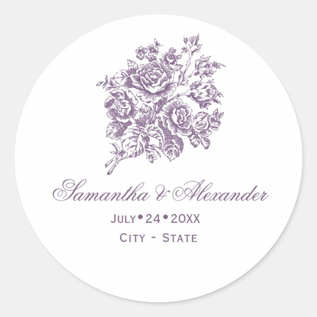 Sticker Rond Chinoiserie Purple Rose Bouquet Mariage victorien (Devant)