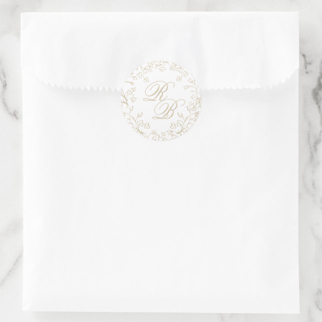 Sticker Rond Chinoiserie romantique Initiales d'or Mariage (Sac)