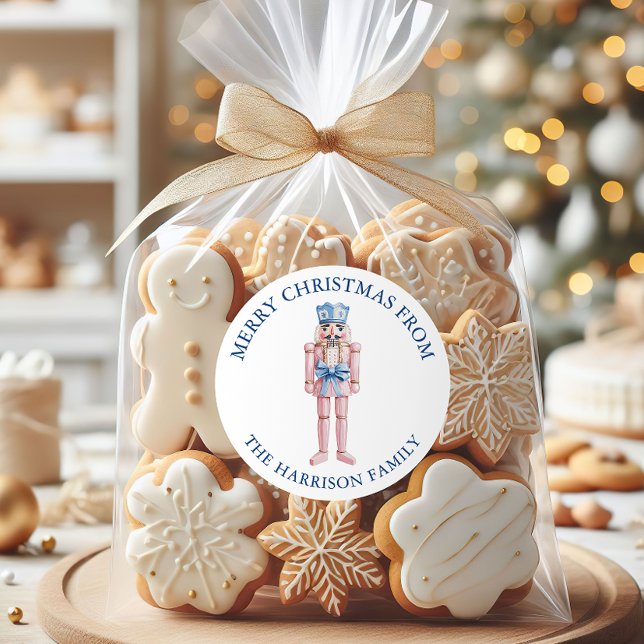 Sticker Rond Chinoiserie rose bleu Toile Nutcracker Noël (Créateur téléchargé)