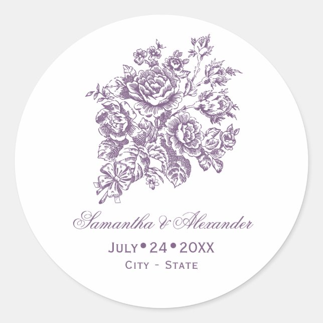 Sticker Rond Chinoiserie Victorian violet Rose Mariage (Devant)