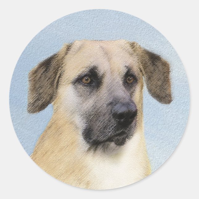 Sticker Rond Chinook (Oreilles Laissées) Peinture - Art Chien o (Devant)