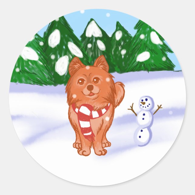 Sticker Rond Chiot à neige (Devant)