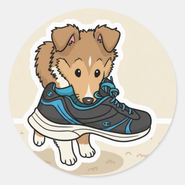 Sticker Rond Chiot avec chaussure (Devant)