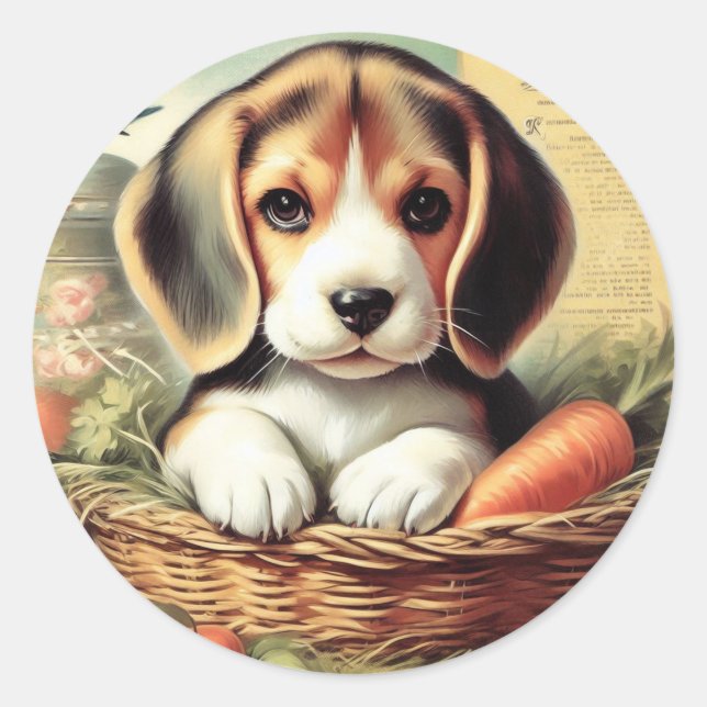 Sticker Rond Chiot Beagle vintage (Devant)