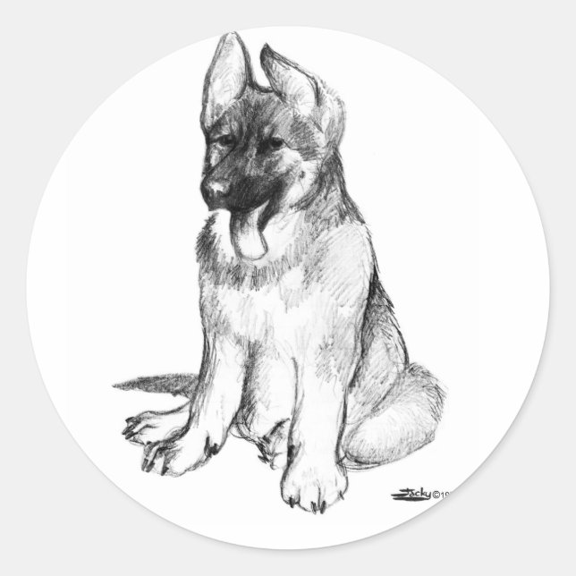 Sticker Rond Chiot berger allemand (Devant)
