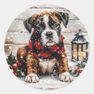 Sticker Rond Chiot boîte de Noël