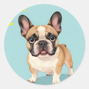Sticker Rond Chiot Bouledogue Français Fauve Adorable 