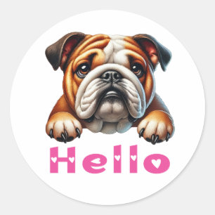 Sticker Rond Chiot Bouledogue Mignon Chien d'Amour Bonjour